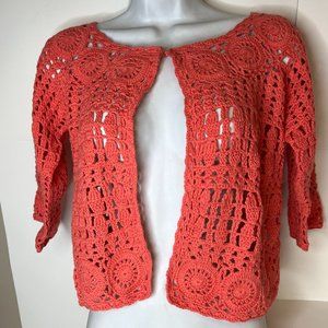 NWT Attitudes by Renee Women's Crochet Open Cardigan Sweater Shrug Coral XXS